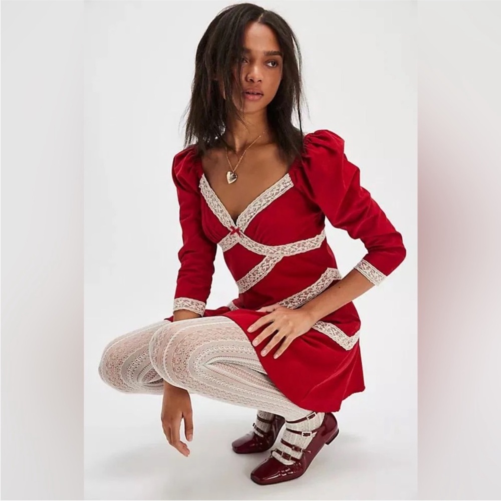 Free People Tennley Corduroy Mini Dress Small Red Combo NWT